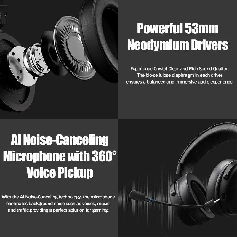 Professional 7.1 Wireless Gaming Headset - TOPSPEED, 4-Mode, AI Mic