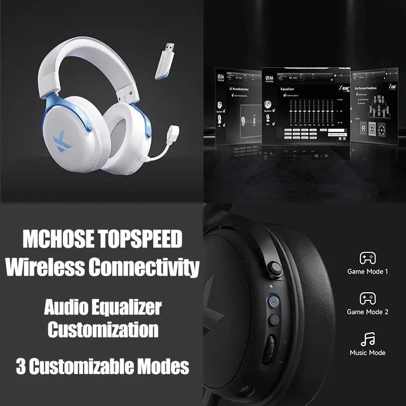 Professional 7.1 Wireless Gaming Headset - TOPSPEED, 4-Mode, AI Mic