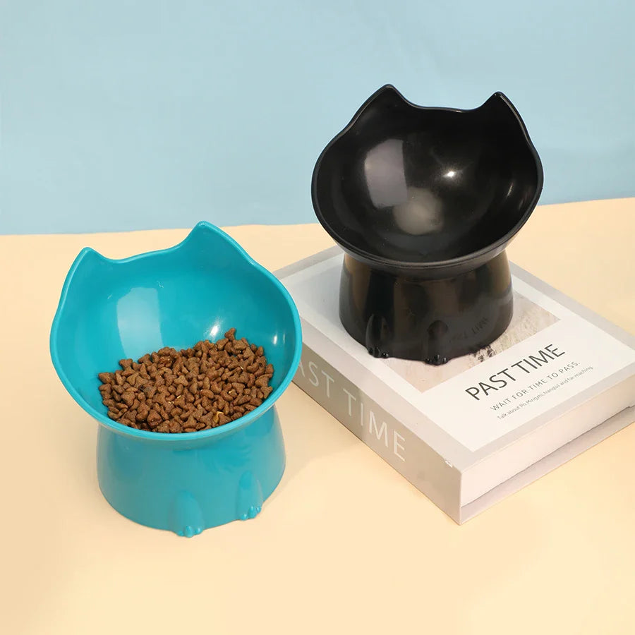 Cat-Shaped Elevated Food Bowl — Tilted Design for Neck & Whisker Comfort