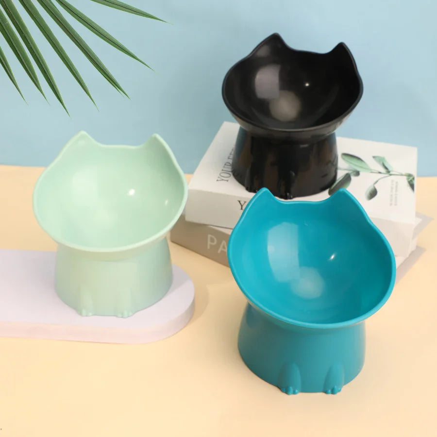 Cat-Shaped Elevated Food Bowl — Tilted Design for Neck & Whisker Comfort