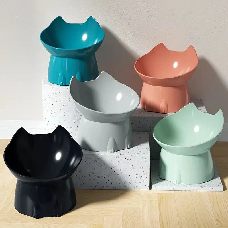Cat-Shaped Elevated Food Bowl — Tilted Design for Neck & Whisker Comfort